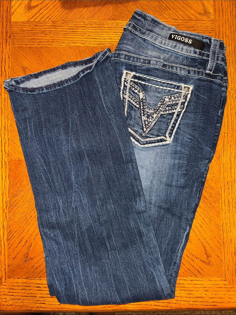 Vigoss Women's Medium/Dark Blue Embellished Bootcut Jeans